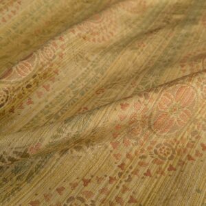 PXL_20241106_193141261 By Yard Fabricut Medallion 100% Silk Stripe In Jasmine Yellow & Pink Green Gold Strie