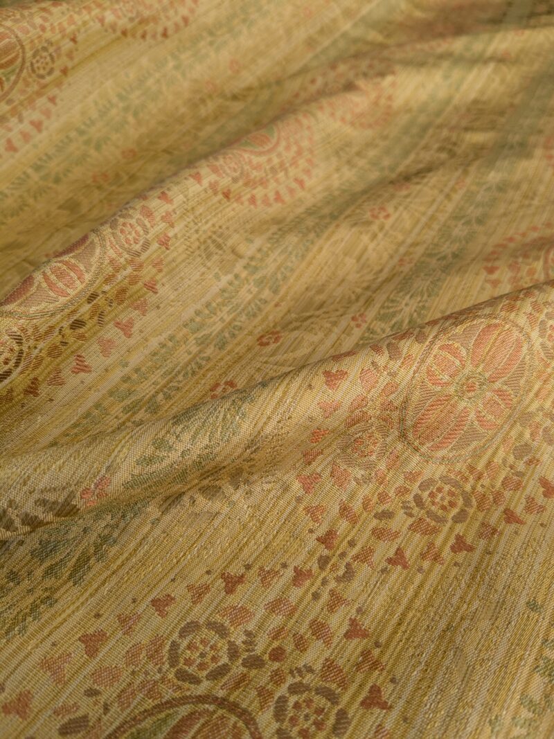 PXL_20241106_193141261 By Yard Fabricut Medallion 100% Silk Stripe In Jasmine Yellow & Pink Green Gold Strie