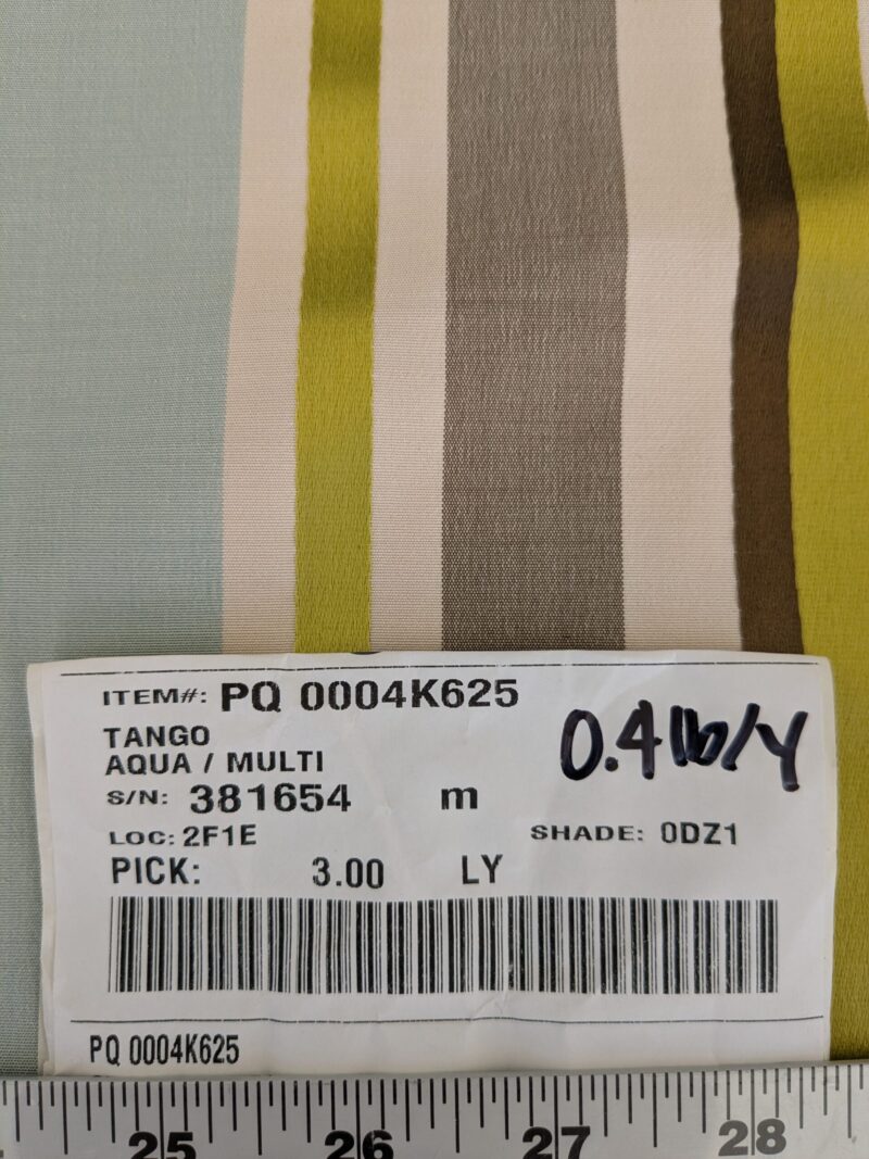 PXL_20241106_212112095 Scalamandre Tango Aqua/Multi Blue Green Rainbow Stripe 100% Silk Jacquard MSRP USD 324/y