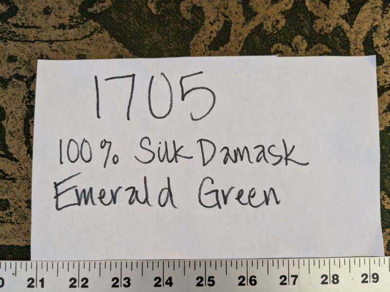 PXL_20241107_205308501 Chinoisery Flower in Vase Bronze Age 100% Silk Damask Emerald Deep Green Radiance! Highest Quality MSRP USD 400+/Yard