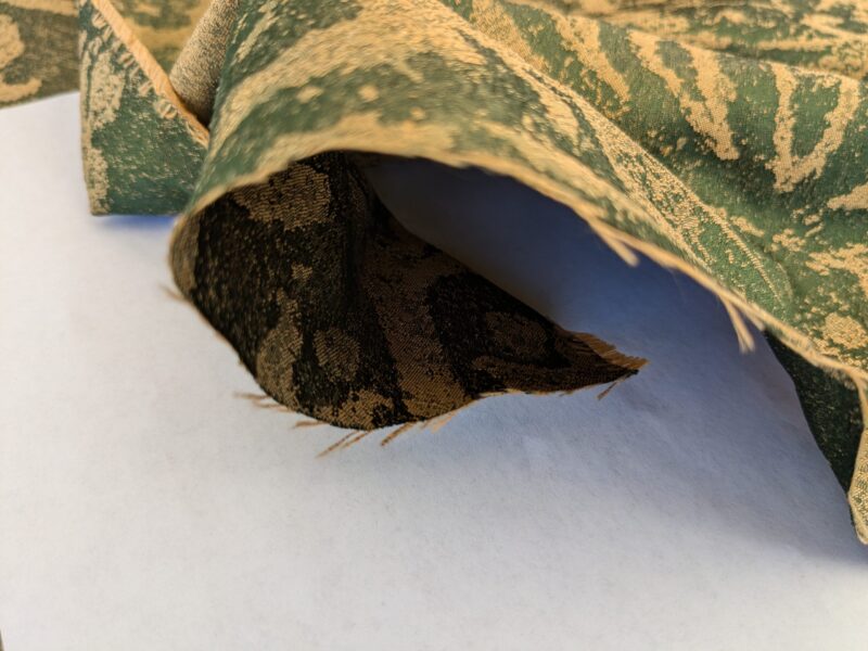 PXL_20241107_205320463 Chinoisery Flower in Vase Bronze Age 100% Silk Damask Emerald Deep Green Radiance! Highest Quality MSRP USD 400+/Yard