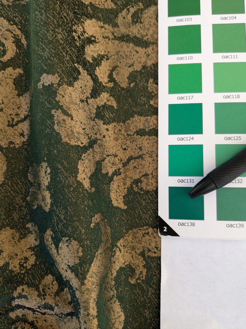 PXL_20241107_205357533 Chinoisery Flower in Vase Bronze Age 100% Silk Damask Emerald Deep Green Radiance! Highest Quality MSRP USD 400+/Yard