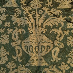 PXL_20241107_205420026 Chinoisery Flower in Vase Bronze Age 100% Silk Damask Emerald Deep Green Radiance! Highest Quality MSRP USD 400+/Yard