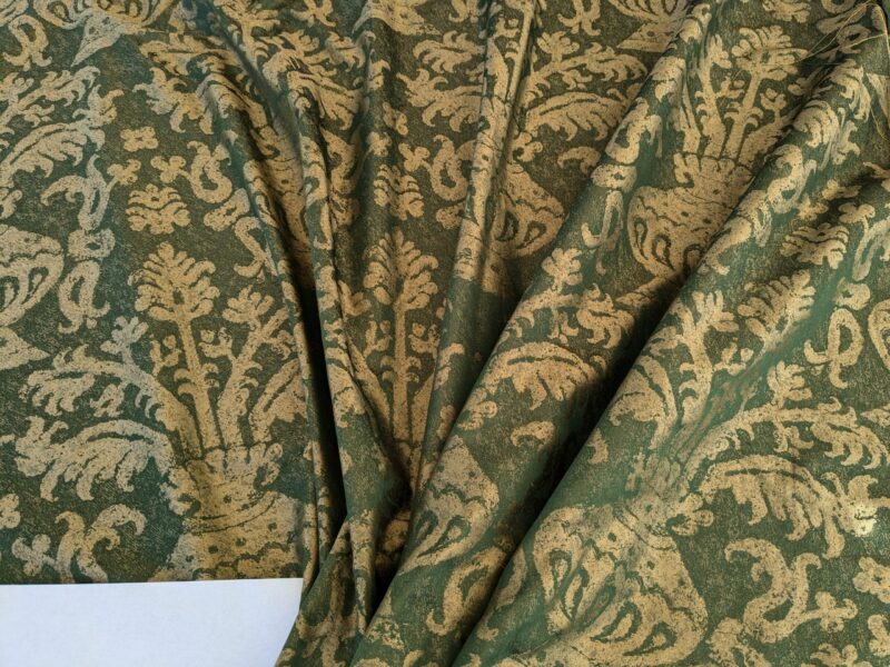 PXL_20241107_205436431 Chinoisery Flower in Vase Bronze Age 100% Silk Damask Emerald Deep Green Radiance! Highest Quality MSRP USD 400+/Yard