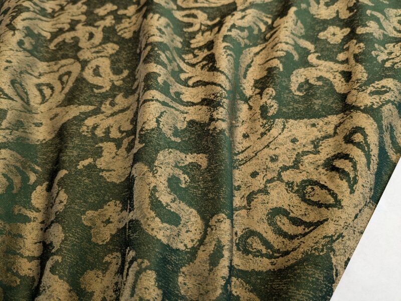 PXL_20241107_205500709 Chinoisery Flower in Vase Bronze Age 100% Silk Damask Emerald Deep Green Radiance! Highest Quality MSRP USD 400+/Yard