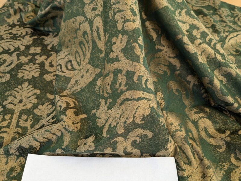 PXL_20241107_205513720 Chinoisery Flower in Vase Bronze Age 100% Silk Damask Emerald Deep Green Radiance! Highest Quality MSRP USD 400+/Yard