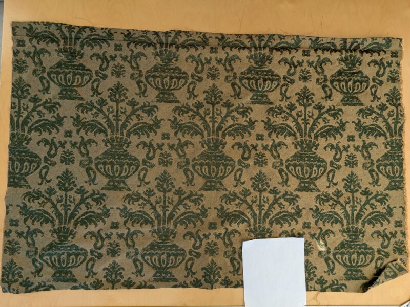 PXL_20241107_205543855 Chinoisery Flower in Vase Bronze Age 100% Silk Damask Emerald Deep Green Radiance! Highest Quality MSRP USD 400+/Yard