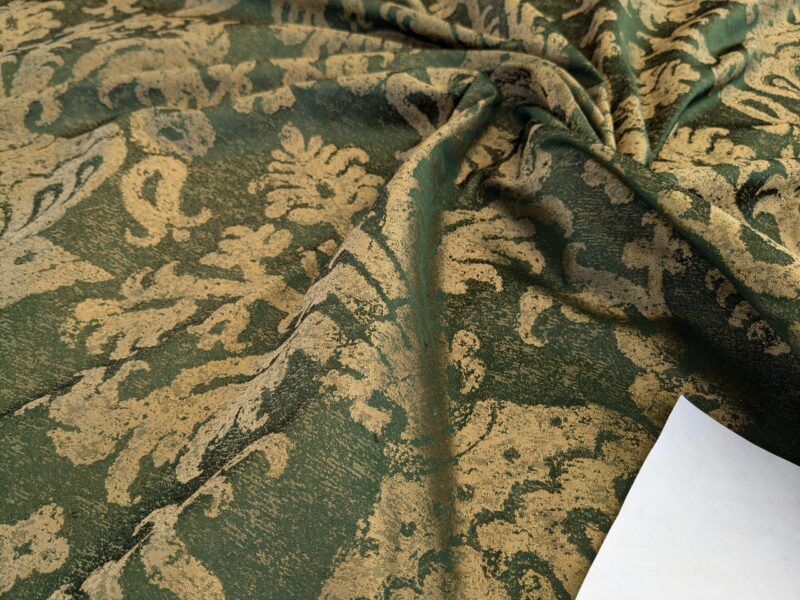 PXL_20241107_205650560 Chinoisery Flower in Vase Bronze Age 100% Silk Damask Emerald Deep Green Radiance! Highest Quality MSRP USD 400+/Yard