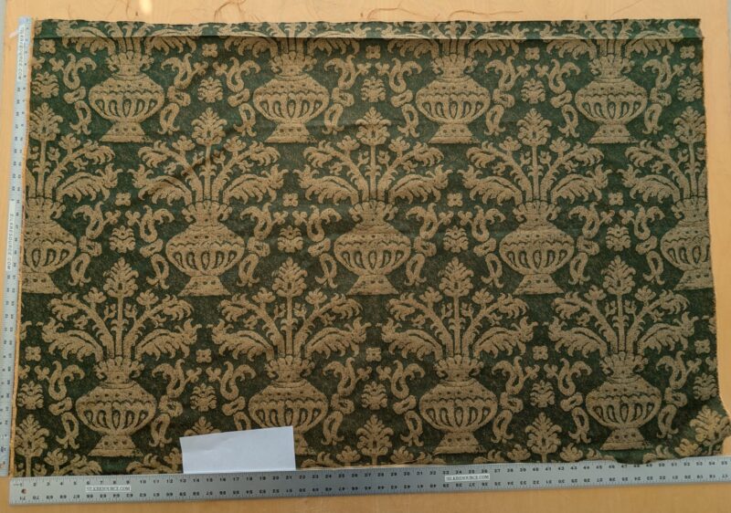 PXL_20241112_213324067 Chinoisery Flower in Vase Bronze Age 100% Silk Damask Emerald Deep Green Radiance! Highest Quality MSRP USD 400+/Yard