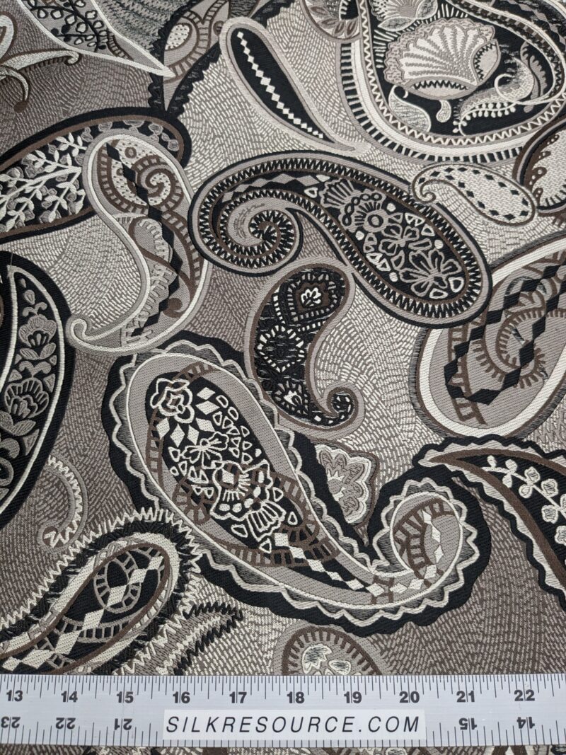 PXL_20241217_224701348 Smashing! Old World Weavers 100% Silk Ottoman Black & White Silver Paisley Heavy