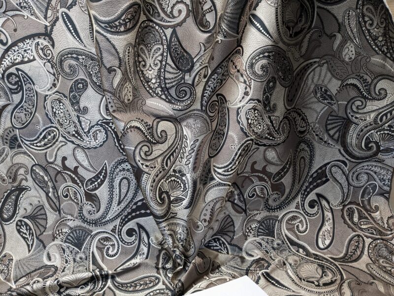 PXL_20241217_224738107 Smashing! Old World Weavers 100% Silk Ottoman Black & White Silver Paisley Heavy