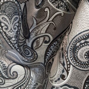 PXL_20241217_224748330 Smashing! Old World Weavers 100% Silk Ottoman Black & White Silver Paisley Heavy