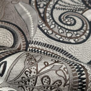 PXL_20241217_225004710 Smashing! Old World Weavers 100% Silk Ottoman Black & White Silver Paisley Heavy