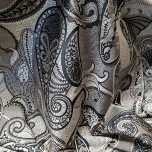 PXL_20241217_225027712 Smashing! Old World Weavers 100% Silk Ottoman Black & White Silver Paisley Heavy
