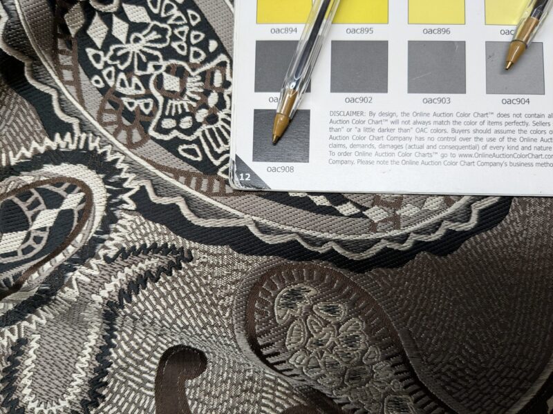 PXL_20241217_225257634 Smashing! Old World Weavers 100% Silk Ottoman Black & White Silver Paisley Heavy