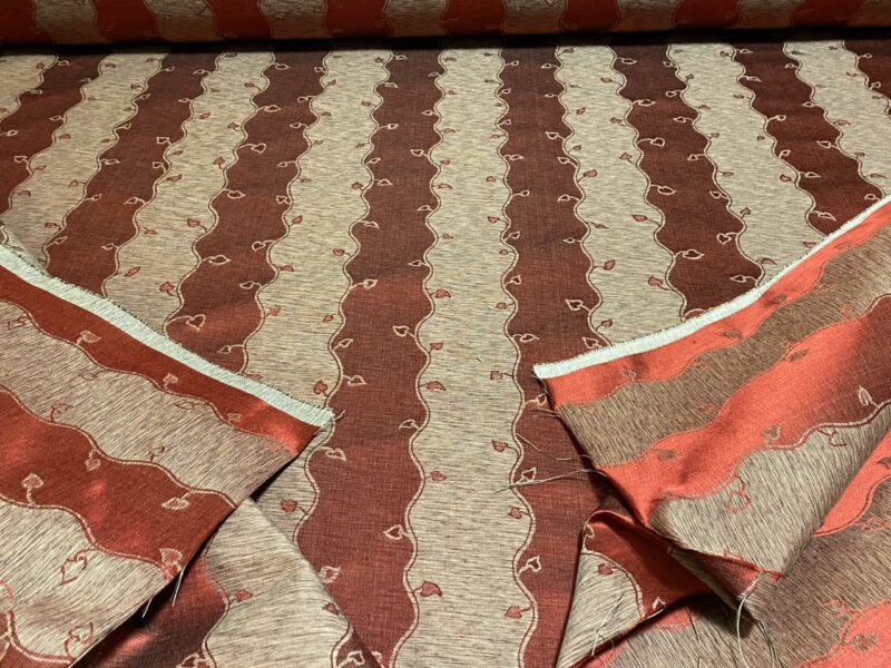 img_7570 Old World Weavers Silk Leaves Stripe Russet Red Foliage Lampas MSRP USD216/y