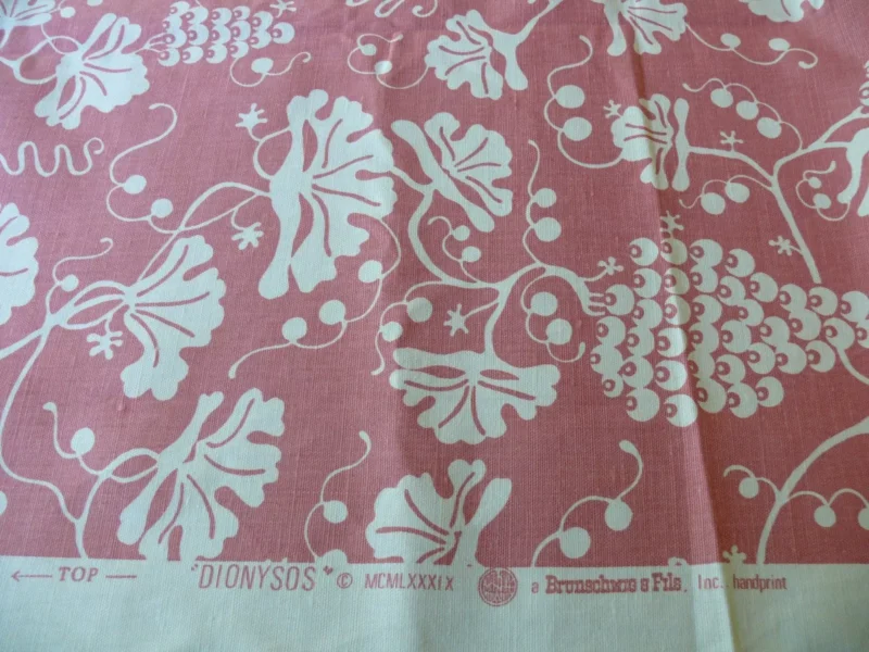 s-l1600 (19) 3.375Y Brunschiwig  & Fils Dionysos Leaf Grapevine Linen Coral Pink and Cream Viticulture
