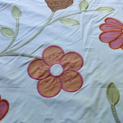 1 yard HiEnd Silk Applique Embroidery Large Crewel Peony Flower Red Orange Cream #1341