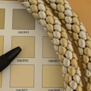 PXL_20241204_212028118 Scalamandre Tulip Tieback Olive Cream Gold Tassel Rayon Cotton Wood MSRP USD 1,996