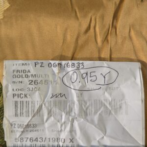 PXL_20241210_224035259 0.9y Scalamandre Frida Gold On Multi Vibrant Mexican Floral & Fruits Frida Kahlo Old World Weavers Flower Lampas MSRP USD 546/y Minor Defect