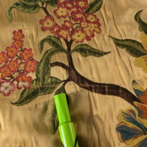 PXL_20241210_224051268 0.9y Scalamandre Frida Gold On Multi Vibrant Mexican Floral & Fruits Frida Kahlo Old World Weavers Flower Lampas MSRP USD 546/y Minor Defect