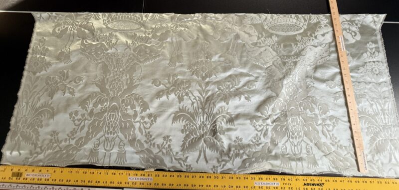 IMG_8152 0.6Y Scalamandre Gabriel Winter Mint Green Silk Damask Flower Basket MSRP USD 430/Y