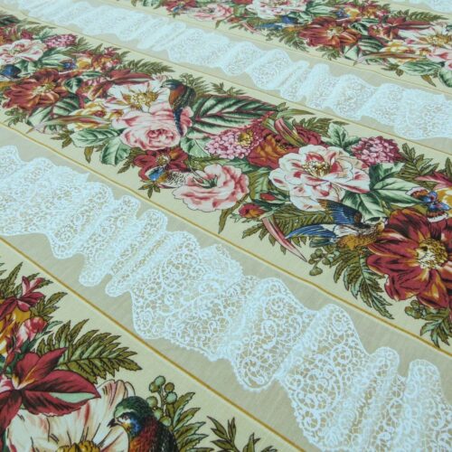 P1140057 Scalamandre  Point de Venise Multi/Vanilla Stripe Botanical Beige White MSRP USD128/y