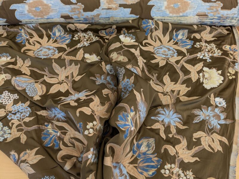 PXL_20250109_212151891 by yard Scalamandre Old World Weavers Frida Brown Vibrant Mexican Floral & Fruits  Flower Lampas MSRP USD 546/y