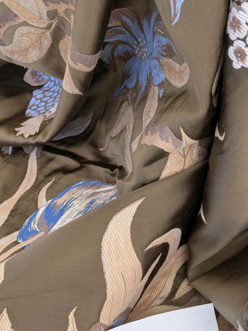 PXL_20250109_212321519 by yard Scalamandre Old World Weavers Frida Brown Vibrant Mexican Floral & Fruits  Flower Lampas MSRP USD 546/y