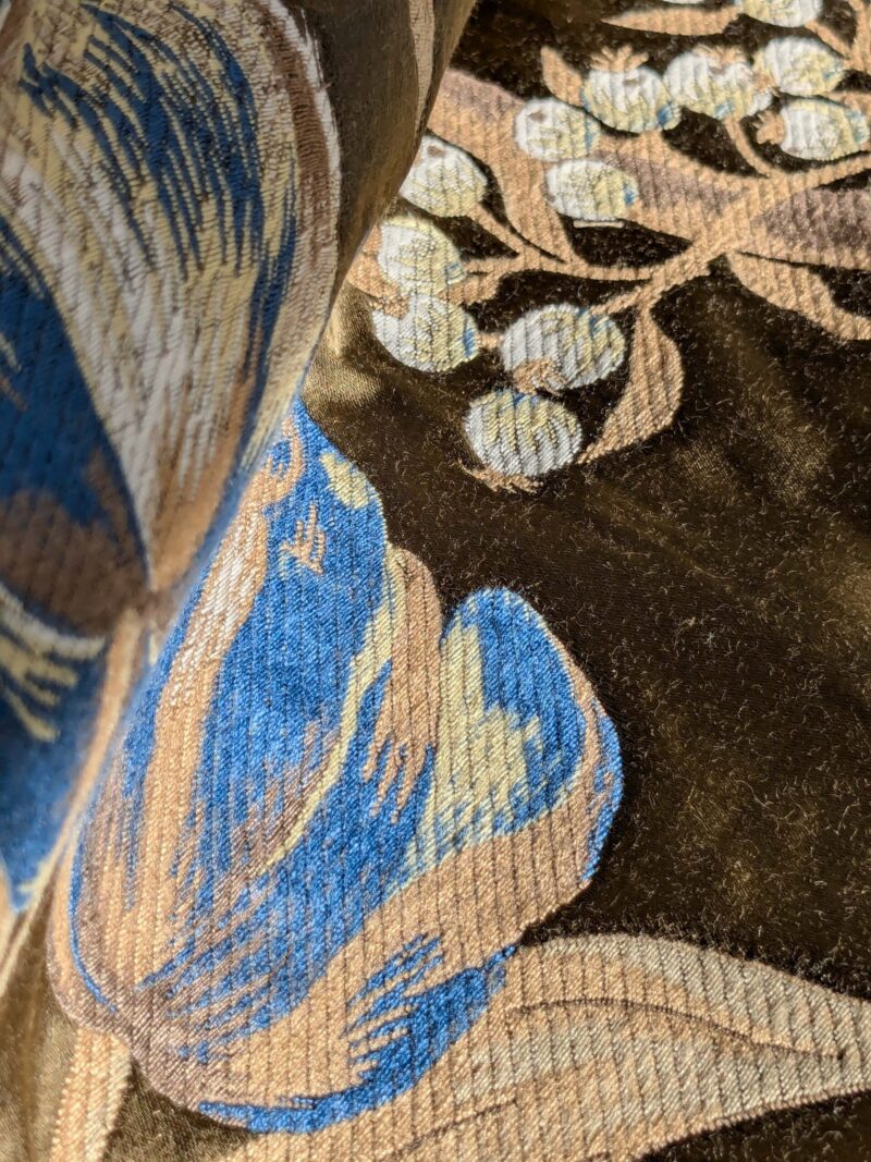 PXL_20250109_212422065 by yard Scalamandre Old World Weavers Frida Brown Vibrant Mexican Floral & Fruits  Flower Lampas MSRP USD 546/y