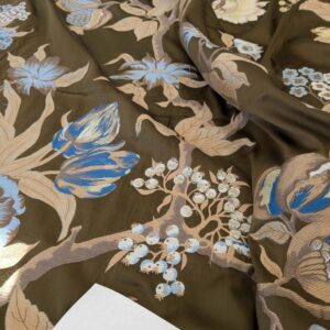 PXL_20250109_212503429 by yard Scalamandre Old World Weavers Frida Brown Vibrant Mexican Floral & Fruits  Flower Lampas MSRP USD 546/y