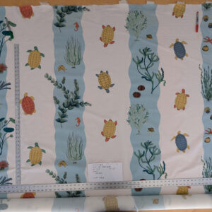 PXL_20250114_221733423 3.25yards Scalamandre Old World Weavers Teodor Sandberge Printed Fabric Turtle Stripe Blue White