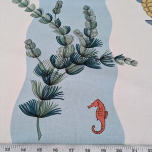 PXL_20250114_221901009 3.25yards Scalamandre Old World Weavers Teodor Sandberge Printed Fabric Turtle Stripe Blue White