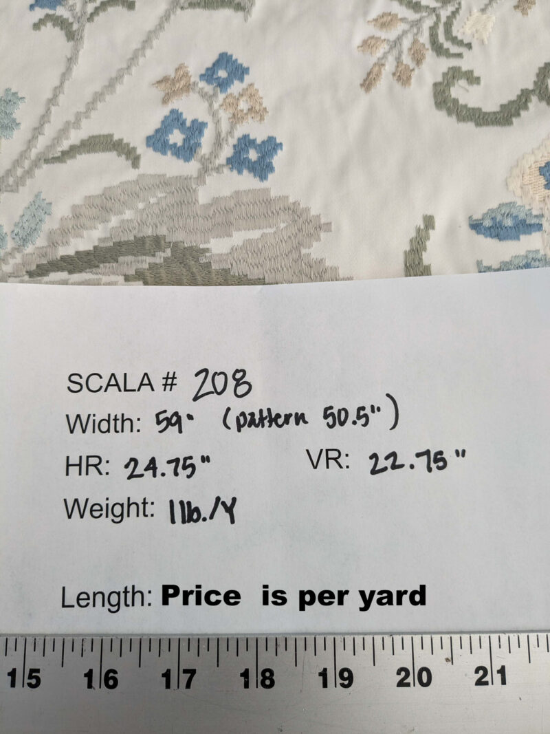 PXL_20250115_191402665a By yard Scalamandre Cream Blue Garden Harmony Embroidered Floral Peony Heavy MSRP USD 300+/Y