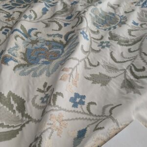 PXL_20250115_191423229 By yard Scalamandre Cream Blue Garden Harmony Embroidered Floral Peony Heavy MSRP USD 300+/Y