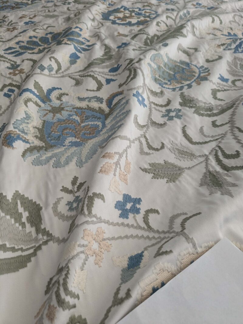 PXL_20250115_191423229 By yard Scalamandre Cream Blue Garden Harmony Embroidered Floral Peony Heavy MSRP USD 300+/Y