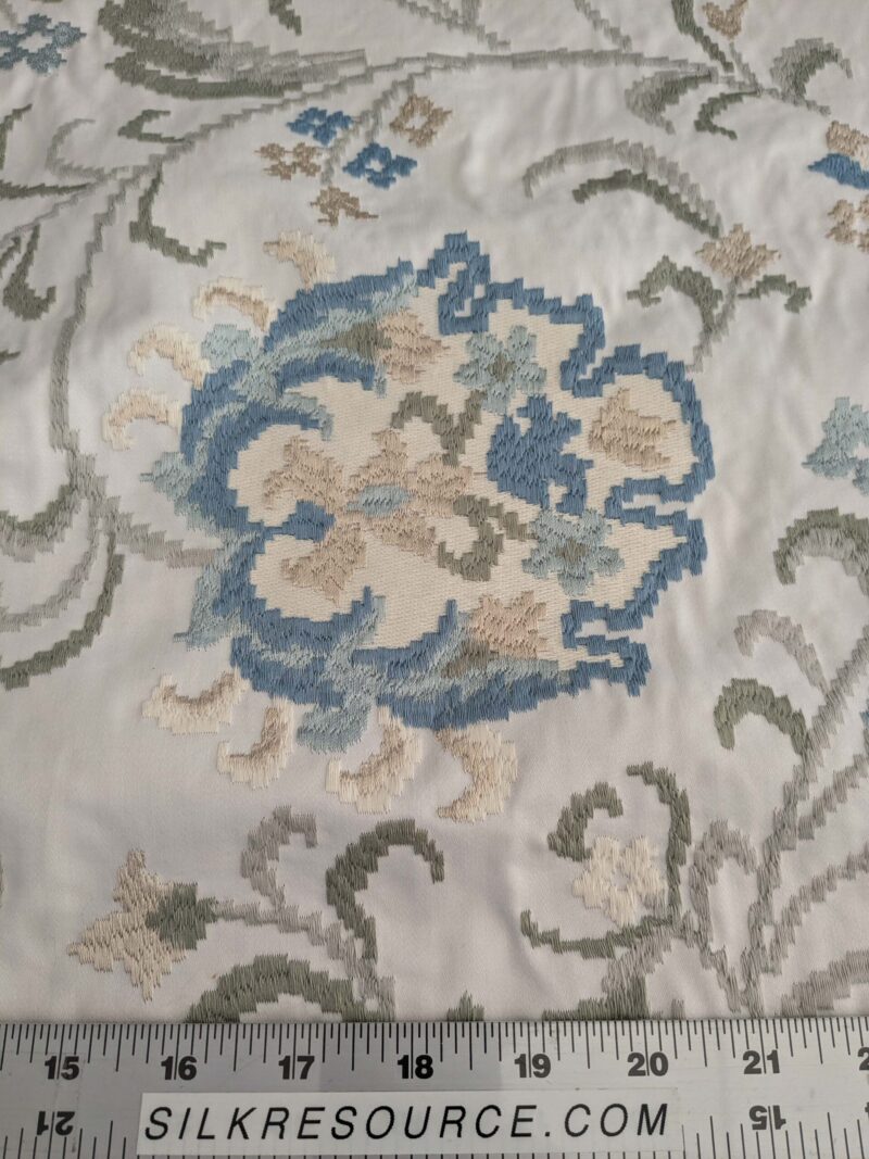 PXL_20250115_191433011 By yard Scalamandre Cream Blue Garden Harmony Embroidered Floral Peony Heavy MSRP USD 300+/Y