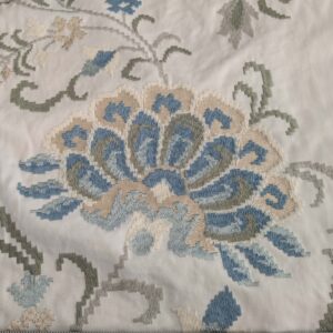 PXL_20250115_191439128 By yard Scalamandre Cream Blue Garden Harmony Embroidered Floral Peony Heavy MSRP USD 300+/Y