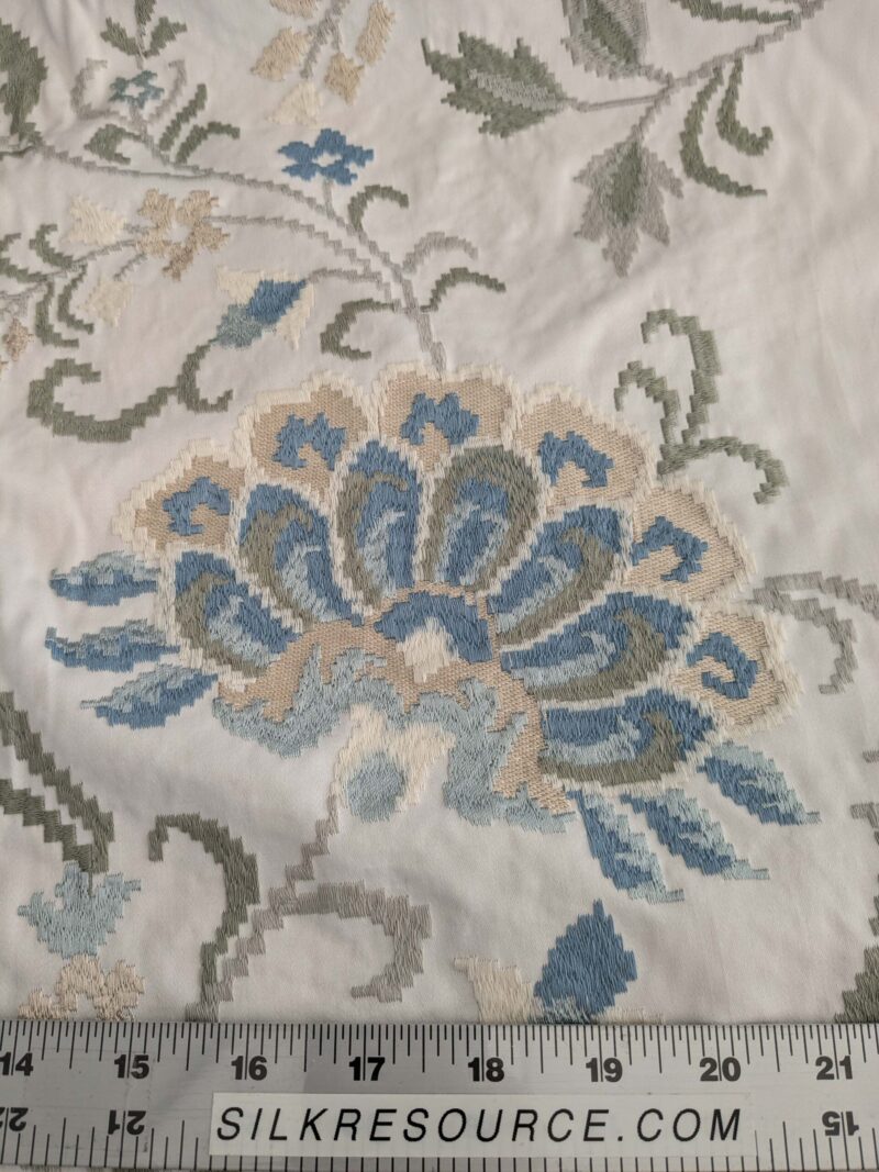 PXL_20250115_191439128 By yard Scalamandre Cream Blue Garden Harmony Embroidered Floral Peony Heavy MSRP USD 300+/Y