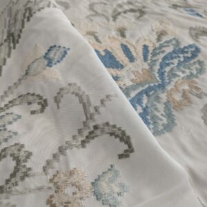 PXL_20250115_191616067 By yard Scalamandre Cream Blue Garden Harmony Embroidered Floral Peony Heavy MSRP USD 300+/Y