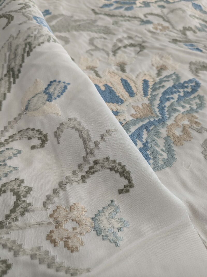 PXL_20250115_191616067 By yard Scalamandre Cream Blue Garden Harmony Embroidered Floral Peony Heavy MSRP USD 300+/Y