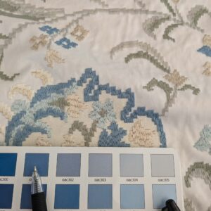 PXL_20250115_191700953 By yard Scalamandre Cream Blue Garden Harmony Embroidered Floral Peony Heavy MSRP USD 300+/Y