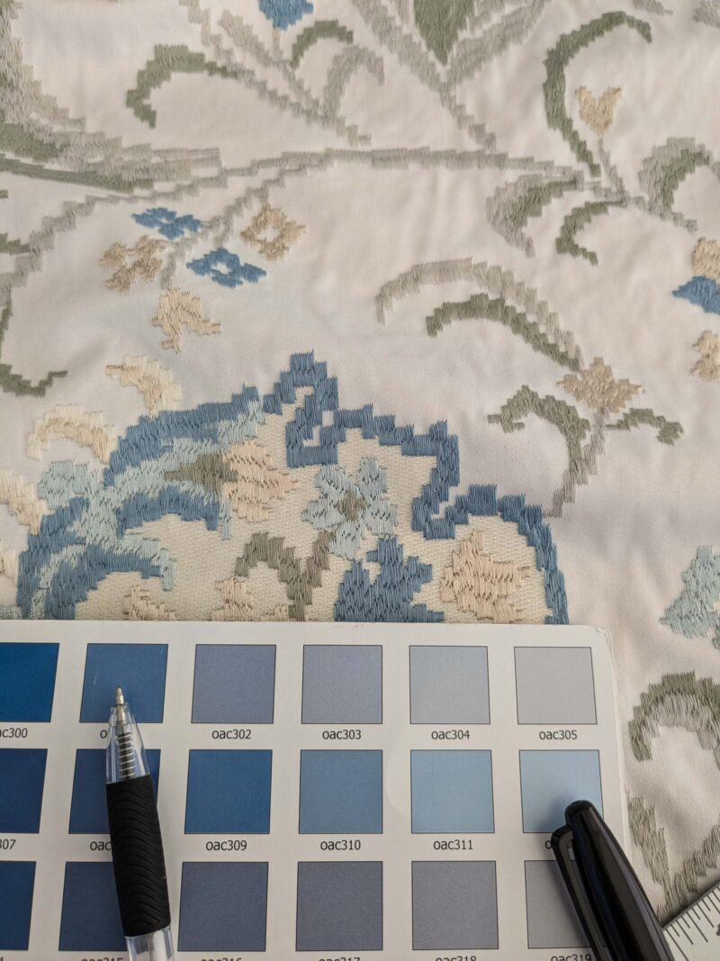 PXL_20250115_191700953 By yard Scalamandre Cream Blue Garden Harmony Embroidered Floral Peony Heavy MSRP USD 300+/Y