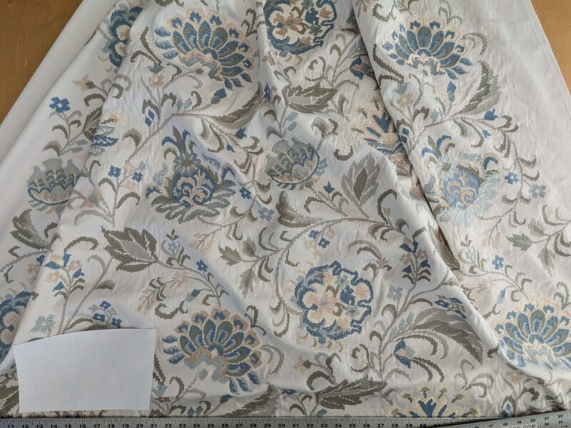 PXL_20250115_191829948 By yard Scalamandre Cream Blue Garden Harmony Embroidered Floral Peony Heavy MSRP USD 300+/Y