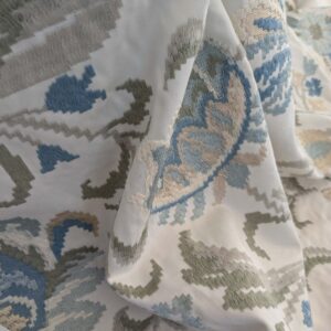PXL_20250115_191842320 By yard Scalamandre Cream Blue Garden Harmony Embroidered Floral Peony Heavy MSRP USD 300+/Y
