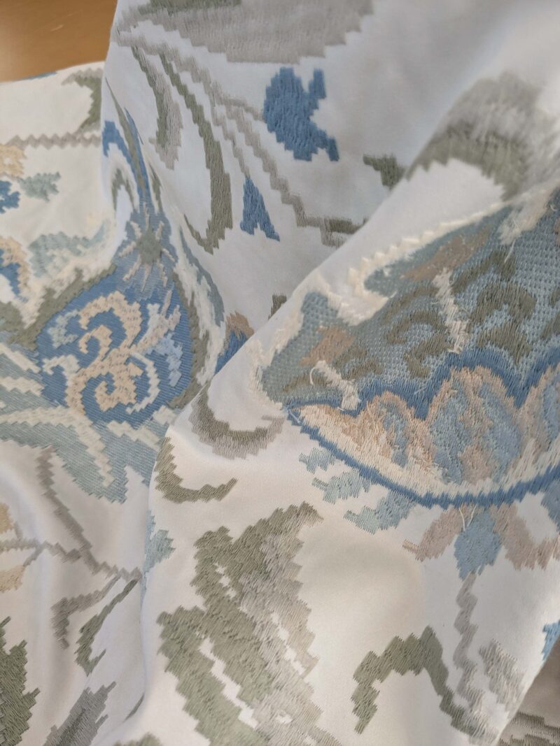 PXL_20250115_191901096 By yard Scalamandre Cream Blue Garden Harmony Embroidered Floral Peony Heavy MSRP USD 300+/Y