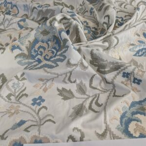 PXL_20250115_191940238 By yard Scalamandre Cream Blue Garden Harmony Embroidered Floral Peony Heavy MSRP USD 300+/Y