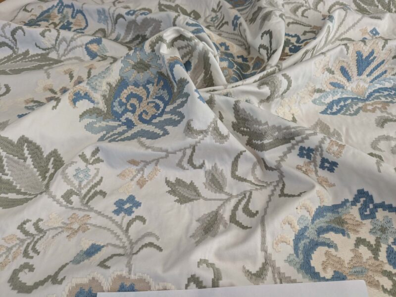 PXL_20250115_191940238 By yard Scalamandre Cream Blue Garden Harmony Embroidered Floral Peony Heavy MSRP USD 300+/Y