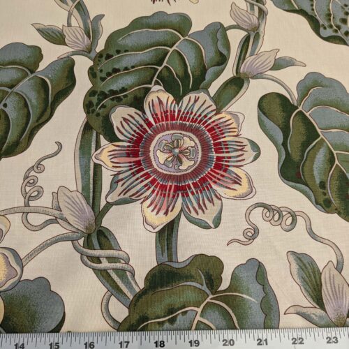 PXL_20250115_194315312 by yard Scalamandre Vintage-Inspired Passion flower Print Chintz Red Green Soft Beige Botanical Large Pattern