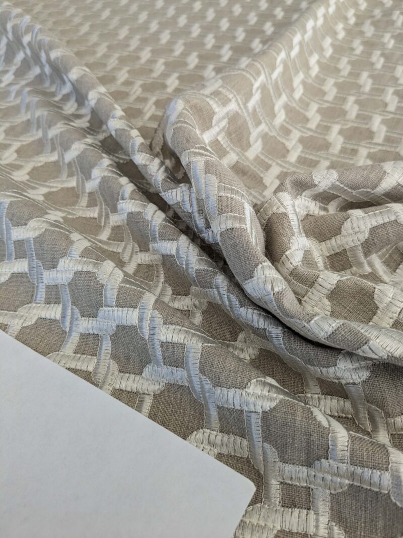 PXL_20250115_195137332 2.1yards Scalamandre Tapestry of Geometric Intricate Latticework Link of Life Design in Neutral Tones